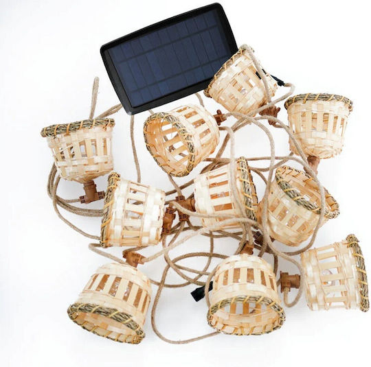 Aurora Garden Garland Light Solar LED 10x0.2w 2700k 350lm Ip44 Rechargeable Rattan