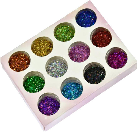 Κασετινά 12 Glitter Box Nail Art Χρωμάτων Διακόσμηση Νυχιών