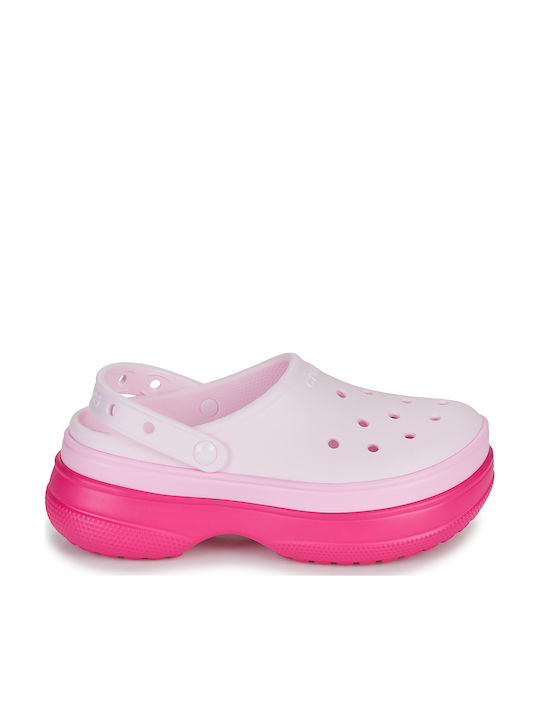 Crocs Classic Stacked Γυναικεία Σαμπό Ροζ