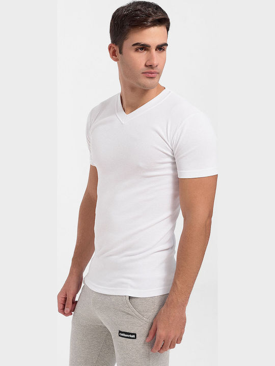 Lord Tricou de Corp pentru Bărbați Mâneca Scurta V 100% Bumbac Alb