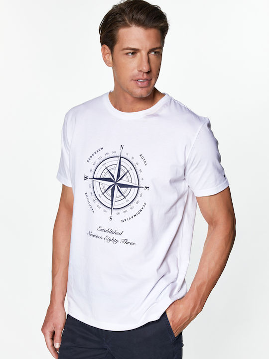 Tricou Redgreen Cu Imprimeu Compass Alb