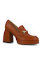 Menbur Pantofi Cu Toc Damă Mocasin Cu Toc Gros 23370 1-Tabac Maro
