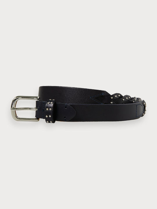 Maison Scotch Geflochtene Mit Nieten Verzierte Leder Damen Gürtel in Marineblau