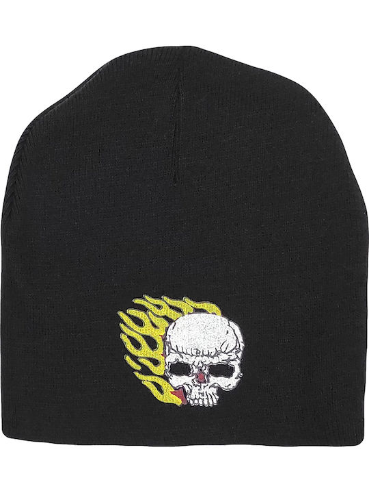 Men's Teen Black Knitted Beanie Skull Flames Print Code 2573