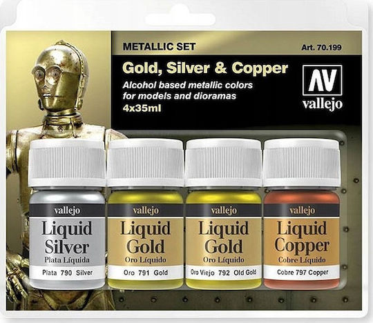 Acrylicos Vallejo Χρώμα Μοντελισμού Gold, Silver & Copper 35ml