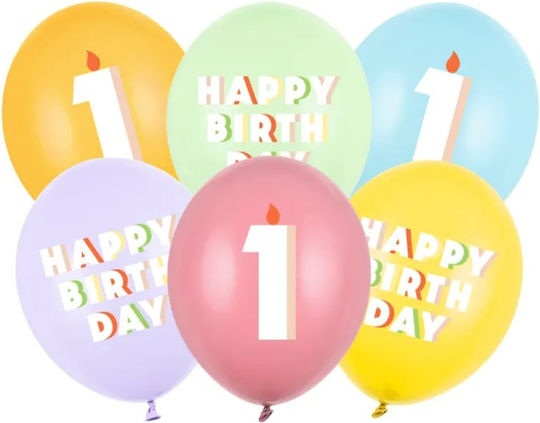 Set of 6 Balloons Latex Light Blue Numbers 30cm