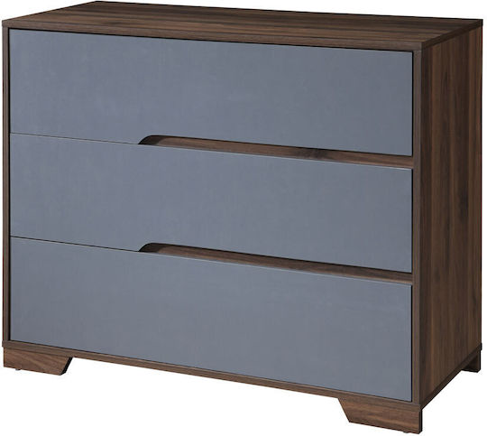 Comoda pentru Dormitor Grooves cu 3 sertare Walnut Grey 100x45x80buc Comoda pentru Dormitor Grooves cu 3 sertare Walnut Grey 100x45x80buc