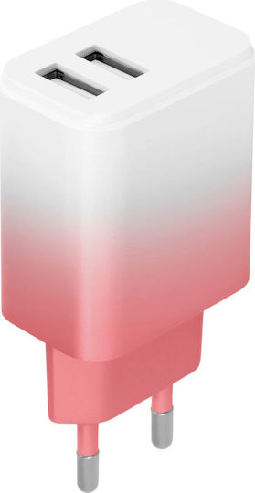 Setty Charger Without Cable with 2 USB-A Ports 18W White Pink Gradient (LSIG-AA-20)