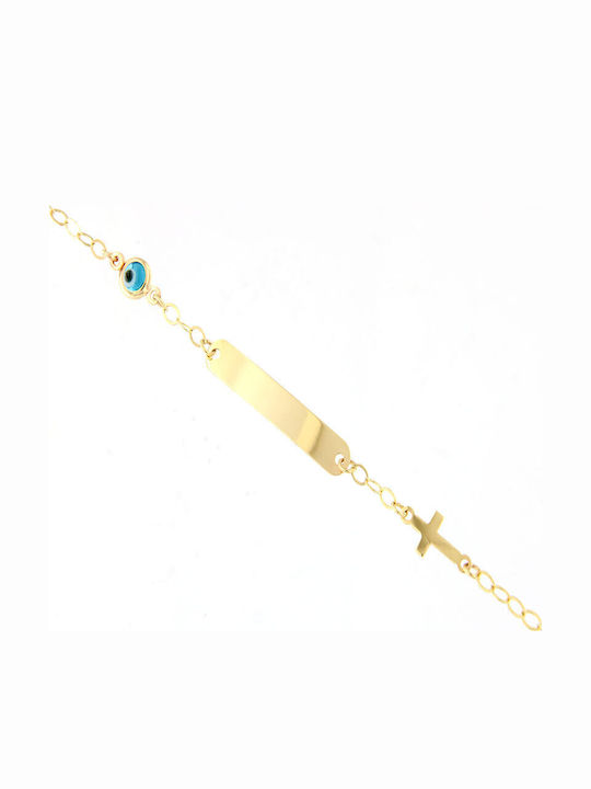 Ios Kinderarmband ID aus Gold 14K mit Σταυρό, Böses Auge & Steine