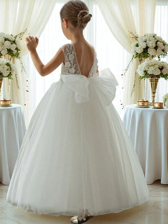 Mädchenkleid Ärmelloses Tüll Für Blumenmädchen Floral Weiß