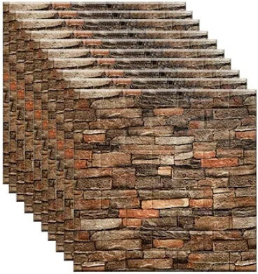 Set 20 Self-adhesive Wallpapers Foxmag24 3d Brick Water-resistant 70 Cm X 77 Cm Brown Washable