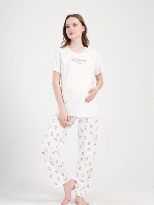 Set pijamale de maternitate în culoarea Alb