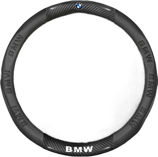 Car Steering Wheel Cover with Diameter 37cm Synthetic Black with Black Stitching