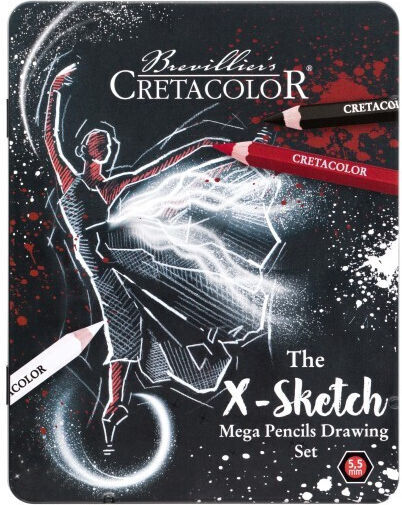 Set 12 Pieces Mega Color Cretacolor The X-sketch Drawing Pencils Metal Case