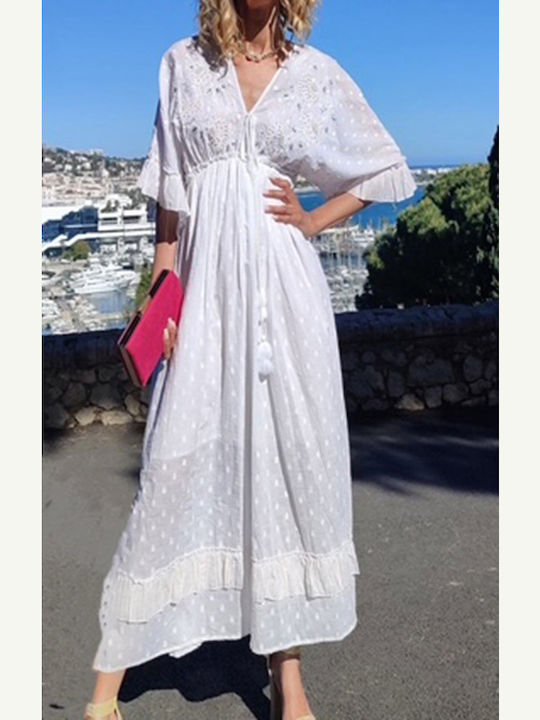 Summer Maxi Dress with Ruffles White