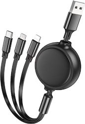 Usb-a To Type-c Lightning Micro-usb Cable 1m Length 3 Charging Heads Black