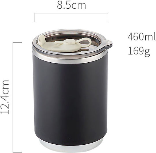 Uncle George Ποτήρι Θερμός Ανοξείδωτο / Πλαστικό 460ml Καλαμάκι Μαύρο με Καλαμάκι