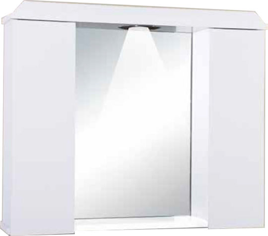 Pro Bagno Badezimmerspiegel LED aus Spanplatte mit Schrank 70x60cm Weiß