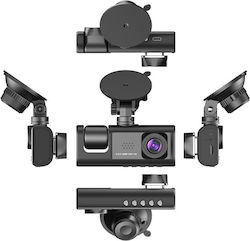 Triple Dash Cam Front Interior Rear View Night Vision Hd 170° Angle Full Hd Suction Cup Mount Black
