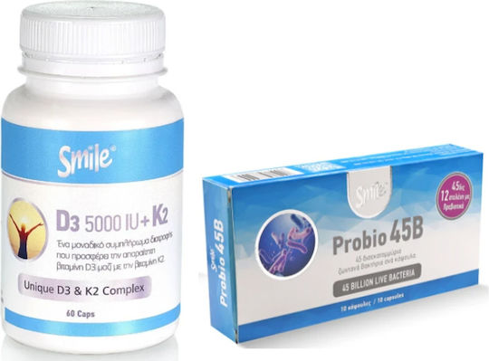 Am Health Promo Smile Dietary Supplement D3 5000iu + K2 60 Capsules & Probio 45b Probiotics 10 Capsules