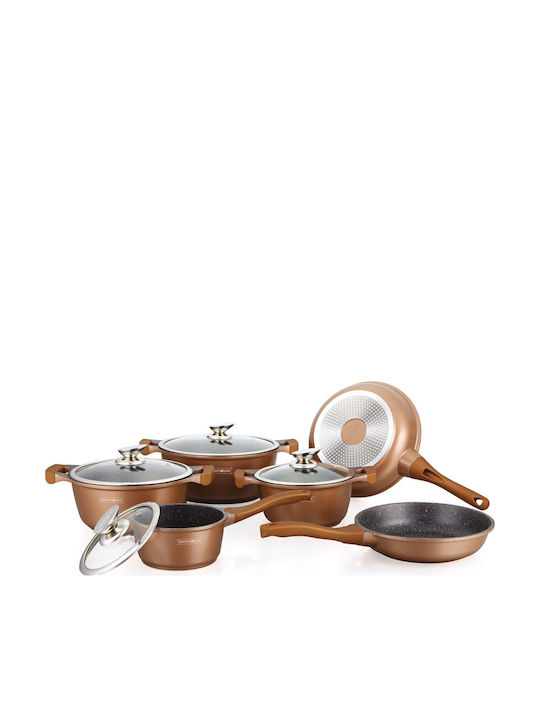 Royalty Line Royalty Line Cookware Set from Aluminum Red with Non-stick Interior Coating 6 Pieces