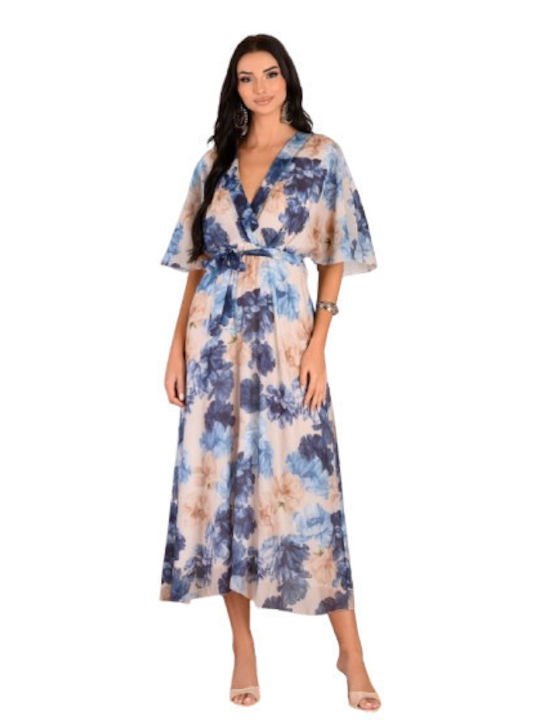Summer Midi Evening Dress Wrap Blue