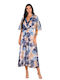 Summer Midi Evening Dress Wrap Blue