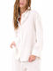 Women's Linen Striped Long Sleeve Shirt Ecru-black