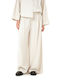 Women's High-waisted Fabric Trousers Loose Fit Beige