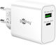 Goobay Φορτιστής Χωρίς Καλώδιο GaN με Θύρα USB-A και Θύρα USB-C 30W Power Delivery Λευκός (75336)