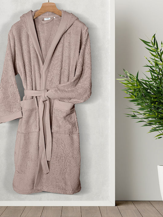 Lino Home Erma Bathrobe with Collar Mocca