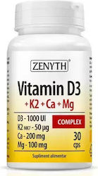 Zenyth Vitamin D3+K2+Ca+Mg Complex Πολυβιταμίνη 1000iu 680mg Natural 30 κάψουλες
