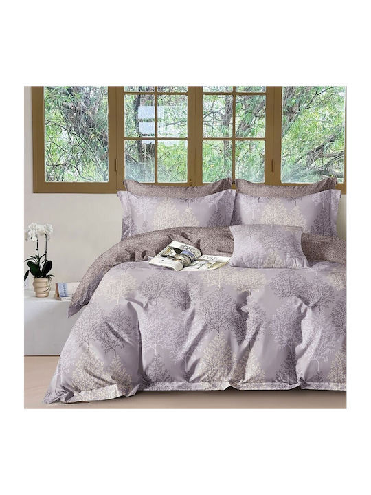 Pucioasa Set Husă de Pilotă Bumbac Single cu Față de Pernă & 1 Cearsaf 150x220 Lila