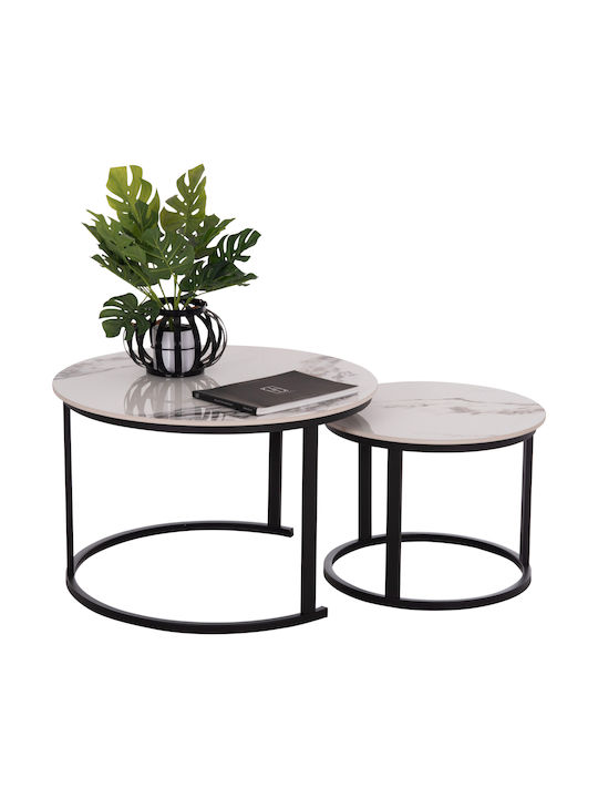 Rund Beistelltisch Talos Metall White Marble 2Stück B70xT70xH45.5cm