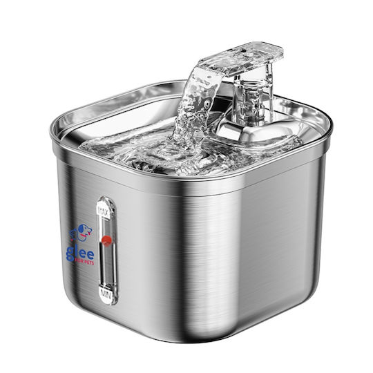 Glee Automatic Stainless Steel Waterer / Fountain for Dog & Cat 2.2lt 18.5cm in Silver Color