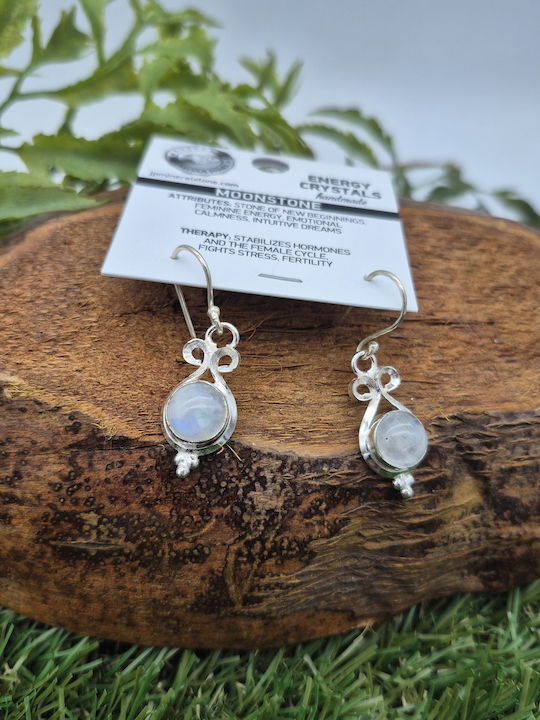 Silver Plated Boho Women's Pendant Earrings Semi-Precious Stone Moonstone – Romance & Bright Energy