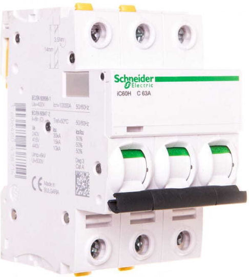 Schneider Electric Триполюсен Релсов превключвател 63Спецификация