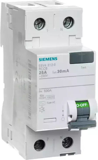 Siemens Ρελέ Ράγας Διαρροής 25A Διπολικό με Τάση 230V