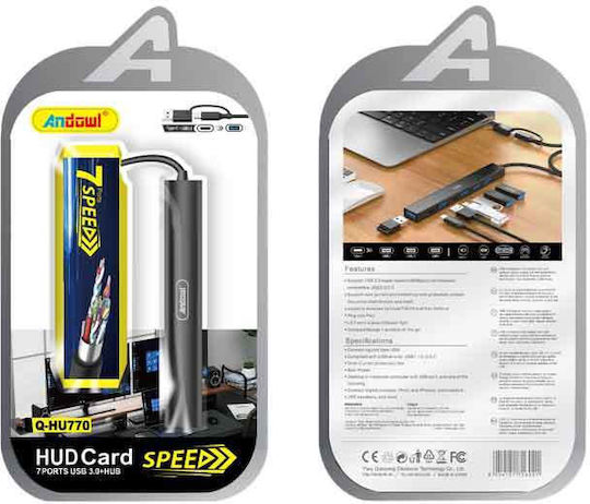 Andowl Hub 7 Θυρών USB 3.0 με σύνδεση USB-A Γκρι