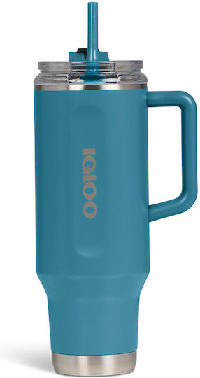 Igloo Чаша с дръжка Термос Пластмасов 1.183lt TURQUOISE с Сламка и Дръжка
