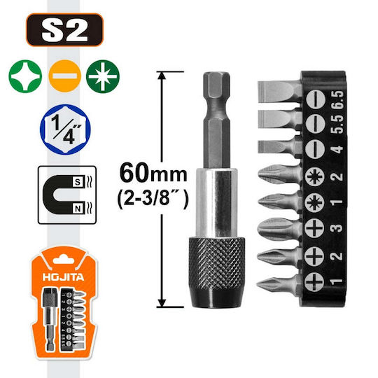 Hojita Hjbs5k09 Collection Screwdriver Bits & Magnetic Adapter Set 9 Pieces