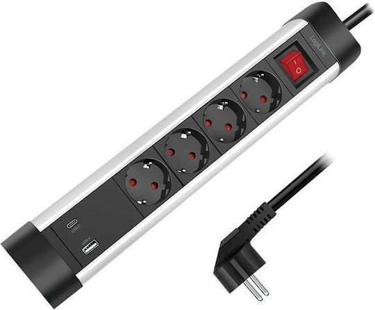 LogiLink Bandă De Alimentare Cu 4 Prize Cu USB-A Și USB-C
