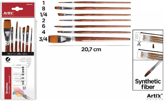Artix Paints Round and Plaque Brushes Set 7pcs No 1-2-6 and 4-8-1 4-3 4 Pp258-08