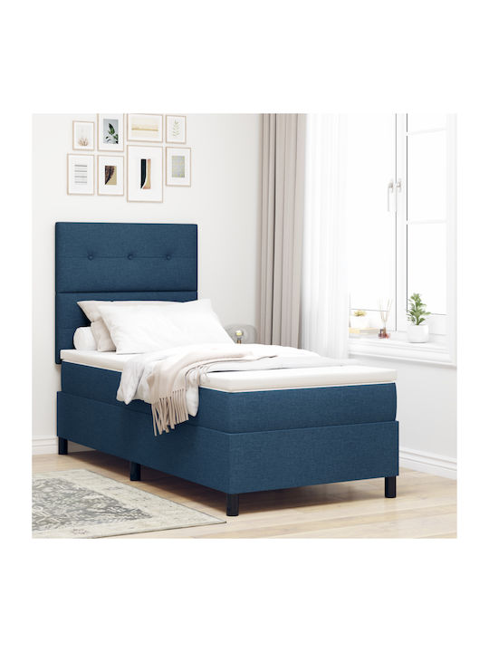 Single Upholstered Bed with Fabric Blue with Sl...