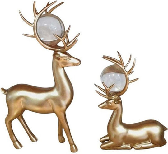 Abstraktes Kunstwerk Skulptur Rentiere Kristallkugel 13x4x26,5cm 13×4,5×18,5cm 2Stücke 75311gjs2 Gold
