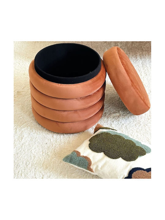 Stool For Living Room With Storage Space Wooden Velours Terracotta