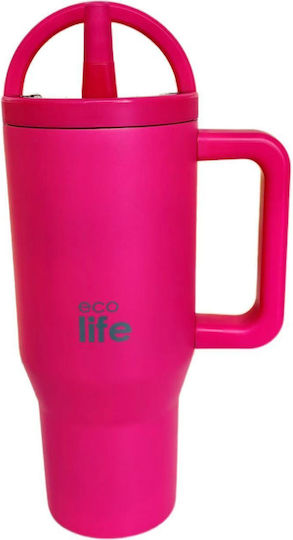 Ecolife Recyclable Handled Tumbler Thermos Stainless Steel BPA Free 900ml DOUBLE HANDLE with Straw and Handle