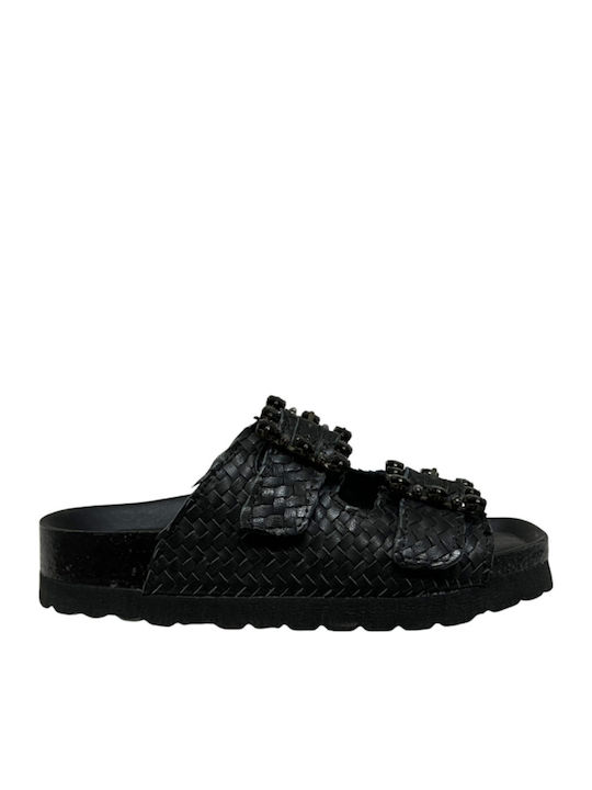 Leather Women's Flat Sandals Anatomic in Black Color