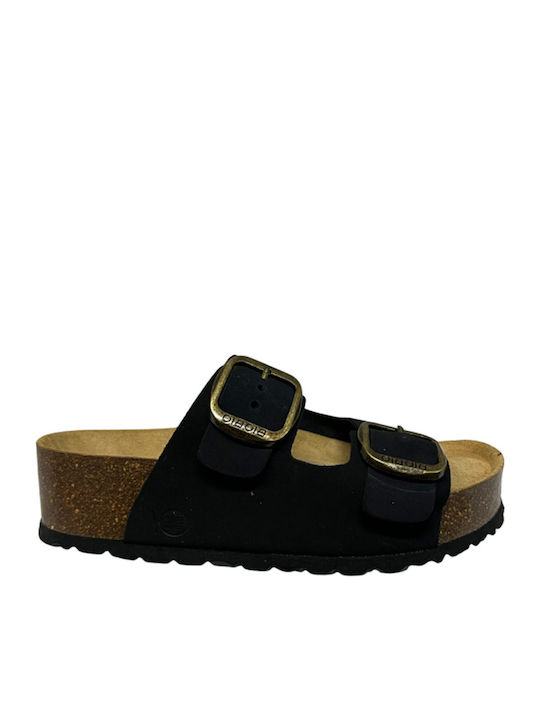 Leather Women's Flat Sandals Anatomic in Black Color