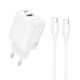 Borofone Charger with USB-A Port and USB-C Port and Cable USB-C - USB-C 20W Power Delivery / Quick Charge 3.0 Whites (BN27)